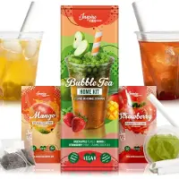 The Inspire Food Company INSPIRE FOOD Bubble Tea-Set - Groene Appel Boba 100g, Aardbeiensiroop 30ml, Mangosiroop 30ml, 4x Rietjes + 2x Jasmijnthee | 100% vegan, glutenvrij, zonder kunstmatige kleurstoffen
