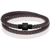 Memphis leren wrap armband Donkerbruin Zwart-18cm