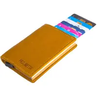 Figuretta Dames Portemonnee met Creditcardhouder - RFID Kaarthouder - Luxe Uitschuifbare Pasjeshouder - Vintage Leer - Geel