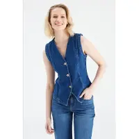 Cup of Joe Denim denim gilet dark blue denim female | Maat: L