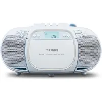 Medion E66476 Stereo Geluidssysteem (boombox, CD-speler, MP3, cassette, draagbare cassettespeler voor kinderen, FM-radio, AUX, hoofdtelefoon, netvoeding & batterij) blauw