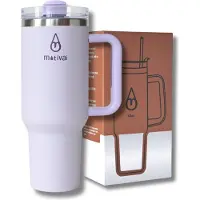 Motivai Tumbler - Lila - 40oz - Travel Cup - RVS Thermosbeker met Handvat en Rietje - Drinkbeker To Go - 1.2 Liter - Koffiebeker - Travel Mug - Thermosbeker - Thermosfles - Thermoskan