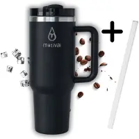 Motivai Tumbler - Zwart - 30oz - Travel Cup - RVS Thermosbeker met Handvat en Rietje – Drinkbeker To Go - 0.9 Liter - Koffiebeker - Mug - Thermosbeker - Thermosfles - Thermoskan