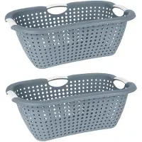 Storage solutions wasmand - 2x - blauw - 26 liter - kunststof - 40 x 60 x 22 cm - Draagwasmand - met handvatten