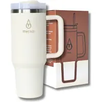 Motivai Tumbler - Crème - 40oz - Travel Cup - RVS Thermosbeker met Handvat en Rietje - Drinkbeker To Go - 1.2 Liter - Koffiebeker - Travel Mug - Thermosbeker - Thermosfles - Thermoskan