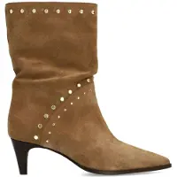 Manfield Beige suède enkellaarsjes met studs | Maat 40