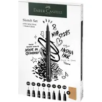 Faber-Castell tekenset - 8x Pitt Artist Pen zwart - met schetsboek - FC-267102