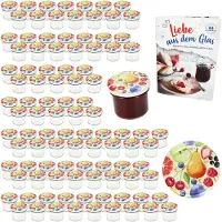MamboCat Set van 100 bekers 125 ml jampot inmaakpot Inmaakpot To 66 comic fruitdeksel incl. diamantsuiker gelei receptenboekje