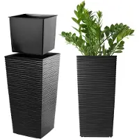 Kadax Bloempot, bloembak van kunststof, plantenbak voor bloemen, binnen en buiten, tuin, balkon, terras, huis, weerbestendig, rotan imitatie (36,5 cm hoogte, zwart)