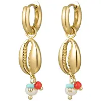 Yehwang Oorbellen schelp met kraaltjes - goud Stainless Steel