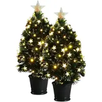 Luca Lighting Fiber Optic kunstboom - 2x - H60 cm - met verlichting - led sterren - 60 cm - kunst kerstboom
