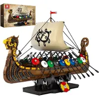 ReoBrix 66101 Viking Longship bouwset | Miniratuur boot constructie modelbouw | Educatief speelgoed bouwpakketten voor kinderen & volwassenen | Geschikt voor Lego | Bouwdoos met 2547 bouwstenen