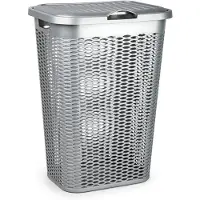 PlasticForte Wasmand Ventilation - met deksel - zilver - kunststof - 51 liter - 43 x 35 x 61 cm - Badkamer - Wasgoed - Nieuw design - Zeer stevig