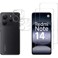 Phonillico Screenprotector geschikt voor Xiaomi Redmi Note 14 5G - 2 stuks Beschermglas van glas Transparante glazen schermbeschermfolie + 2 stuks Camera Protector
