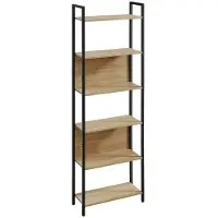 Leobert Boekenkast SONOMA, 6 Planken en Stalen Frame, Kleur: Eiken Sonoma en Zwart, Modern en Functioneel Design, Ideaal voor Woonkamer, Slaapkamer of Kantoor, 186 x 60 x 24 cm