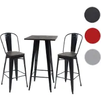 Mendler Set: Staande tafel + 2 barkrukken HWC-A73, inclusief houten tafelblad, barkrukken, bartafel, metalen industriële design, gecertificeerd zwart