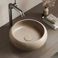 Emke Wastafel - Keramiek Ø 36x12 cm - Rond - Waskom Opbouw -Organisch Design - Mat Zandbeige