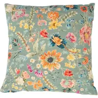 Mars & More kussen geborduurd wilde bloemen all over petrol 45x45cm