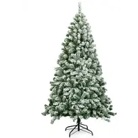 Costway 135/180/225cm Kunstkerstboom met sneeuw, kunstkerstboom met metalen standaard, kunstkerstboom PVC naalden, kunstkerstboom groen (180cm)