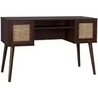 Sweeek - Cannage bureau en decor hout met 2 deuren, 1 open vak, kompas poten