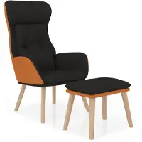 vidaXL Relaxstoel met voetenbankje kunstleer en stof zwart
