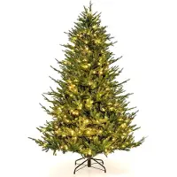 Costway 180 cm kunstkerstboom verlicht, scharnierende kerstboom met 8 lichtstanden, 280 warmwitte LED-lampjes, 788 takuiteinden van PE & PVC, dennenboom, kunstkerstboom, groen