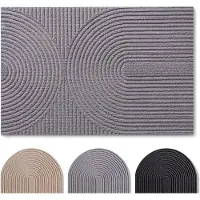 Blumtal Japandi Deurmat - Anti-slip - Polyester 90 x 150 cm - Grijs - Boogpatroon