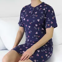 Irresistible Dames Nachthemd - Roze Hartjes - Katoen - Blauw - Maat XXL