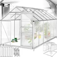 TecTake Aluminium Kas - 375 x 185 x 195 cm - Broeikas met Fundament - Tomatenhuis - Plantenhuis - UV-Bestendig - 4 mm Plaat - Schuifdeur & Dakraam - Bescherming Tegen Kou, Regen en Vorst