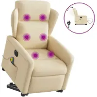 vidaXL Sta-op-massagestoel elektrisch verstelbaar stof crèmekleurig