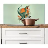 KitchenYeah Spatscherm keuken 100x50 cm - Kookplaat achterwand Dino - Bladeren - Grafisch - Groen - Muurbeschermer - Spatwand fornuis - Hoogwaardig aluminium