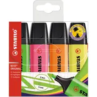Stabilo BOSS ORIGINAL Tekstmarker Kleurenassortiment Medium Beitelpunt 2 - 5 mm Navulbaar 4 Stuks