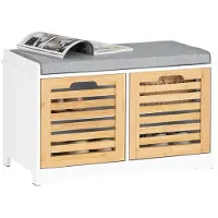 SoBuy Schoenenbank met Opbergruimte en Kussen – 71x35x43 cm – Wit & Ecru – FSR23-II-WN