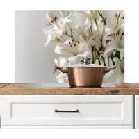 KitchenYeah Spatscherm keuken 90x60 cm - Kookplaat achterwand Lelies - Boekte - Wit - Meeldraden - Muurbeschermer - Spatwand fornuis - Hoogwaardig aluminium