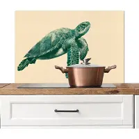 KitchenYeah Spatscherm keuken 90x60 cm - Kookplaat achterwand Schildpad - Sierlijk - Groen - Schild - Muurbeschermer - Spatwand fornuis - Hoogwaardig aluminium