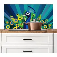KitchenYeah Spatscherm keuken 100x50 cm - Kookplaat achterwand Pauw - Cirkels - Blauw - Muurbeschermer - Spatwand fornuis - Hoogwaardig aluminium