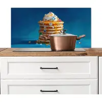 KitchenYeah Spatscherm keuken 90x45 cm - Kookplaat achterwand Pannenkoeken - Steentjes - Glitter - Slagroom - Muurbeschermer - Spatwand fornuis - Hoogwaardig aluminium