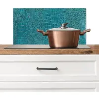 KitchenYeah Spatscherm keuken 70x30 cm - Kookplaat achterwand Krokodillenleertextuur - Blauw - Exotisch - Muurbeschermer - Spatwand fornuis - Hoogwaardig aluminium