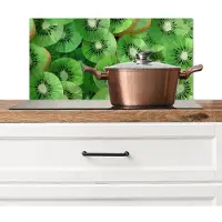 KitchenYeah Spatscherm keuken 70x30 cm - Kookplaat achterwand Kiwi - Groen - Pitten - Muurbeschermer - Spatwand fornuis - Hoogwaardig aluminium