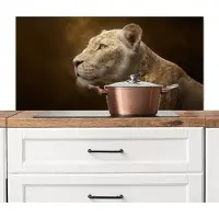 KitchenYeah Spatscherm keuken 100x50 cm - Kookplaat achterwand Leeuwin - Bloemen - Wit - Goud - Muurbeschermer - Spatwand fornuis - Hoogwaardig aluminium