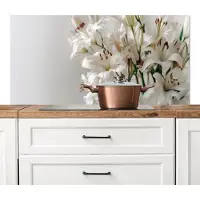 KitchenYeah Spatscherm keuken 120x60 cm - Kookplaat achterwand Lelies - Boekte - Wit - Meeldraden - Muurbeschermer - Spatwand fornuis - Hoogwaardig aluminium