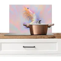 KitchenYeah Spatscherm keuken 70x50 cm - Kookplaat achterwand Garnaal - Subtiele structuur - Blauw - Roze - Muurbeschermer - Spatwand fornuis - Hoogwaardig aluminium