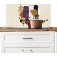 KitchenYeah Spatscherm keuken 90x45 cm - Kookplaat achterwand Abstract - Overlappende gezichten - Paars - Donkergroen - Muurbeschermer - Spatwand fornuis - Hoogwaardig aluminium