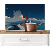 KitchenYeah Spatscherm keuken 80x55 cm - Kookplaat achterwand Vuurtoren - Zee - Wolken - Muurbeschermer - Spatwand fornuis - Hoogwaardig aluminium