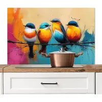 KitchenYeah Spatscherm keuken 100x65 cm - Kookplaat achterwand Vogels - Kleurrijk - Tak - Abstract - Muurbeschermer - Spatwand fornuis - Hoogwaardig aluminium