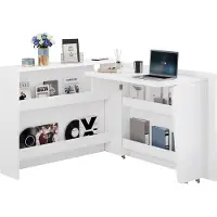Merax Inklapbaar Bureau en Dressoir – 2-in-1 Kast met Wielen en Draadloos Oplaadfunctie – Wit