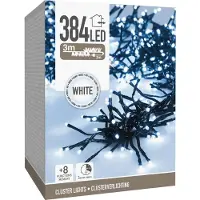 Koopman LED-clusterlichtketting, 384 LED's, koud wit licht, 230 V, zwart, geschikt voor binnen- en buitengebruik, 6 meter, met timer