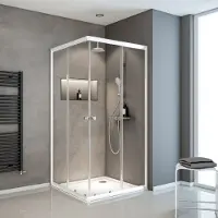 Schulte - douche hoekinstap met schuifdeuren - 73,5 tot max. 88,5 x 180 - wit - helder - montage op douchebak of direct op de douchevloer