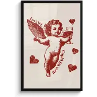 PosterMonkey Poster in lijst - Fotolijst 60x90 cm - Posters - Cupido - Hartjes - Rood - Klassiek - Posterlijst zwart - Decoratie - Wanddecoratie woonkamer - Muurdecoratie slaapkamer