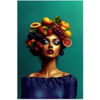 PosterMonkey Poster 20x30 cm - Vrouw - Hoodtooi - Tropisch - Fruit - Druiven - Posters - Kamer decoratie - Wanddecoratie woonkamer - Muurdecoratie slaapkamer